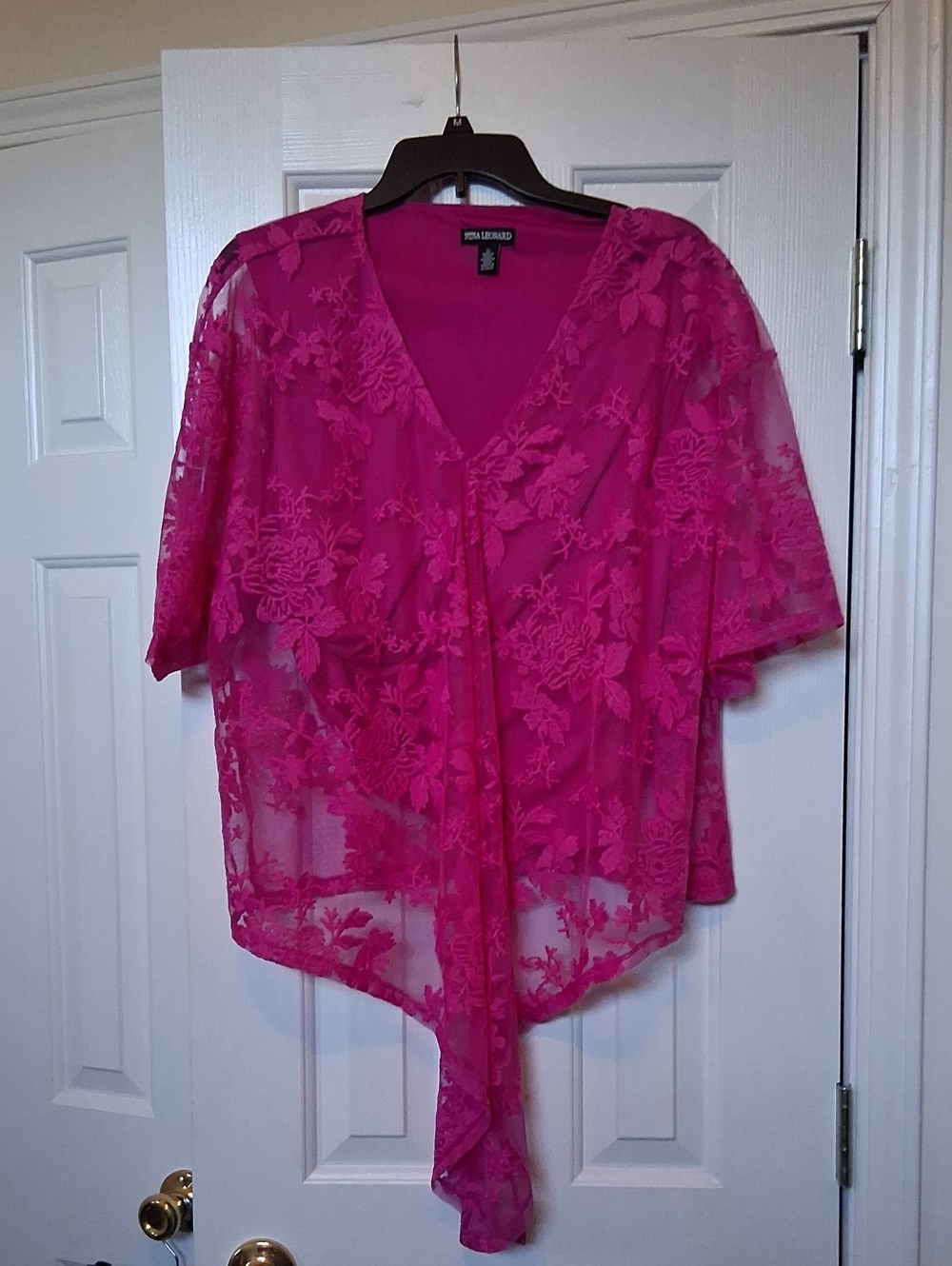 Nina Leonard Hot Pink Floral Lace Sheer Blouse